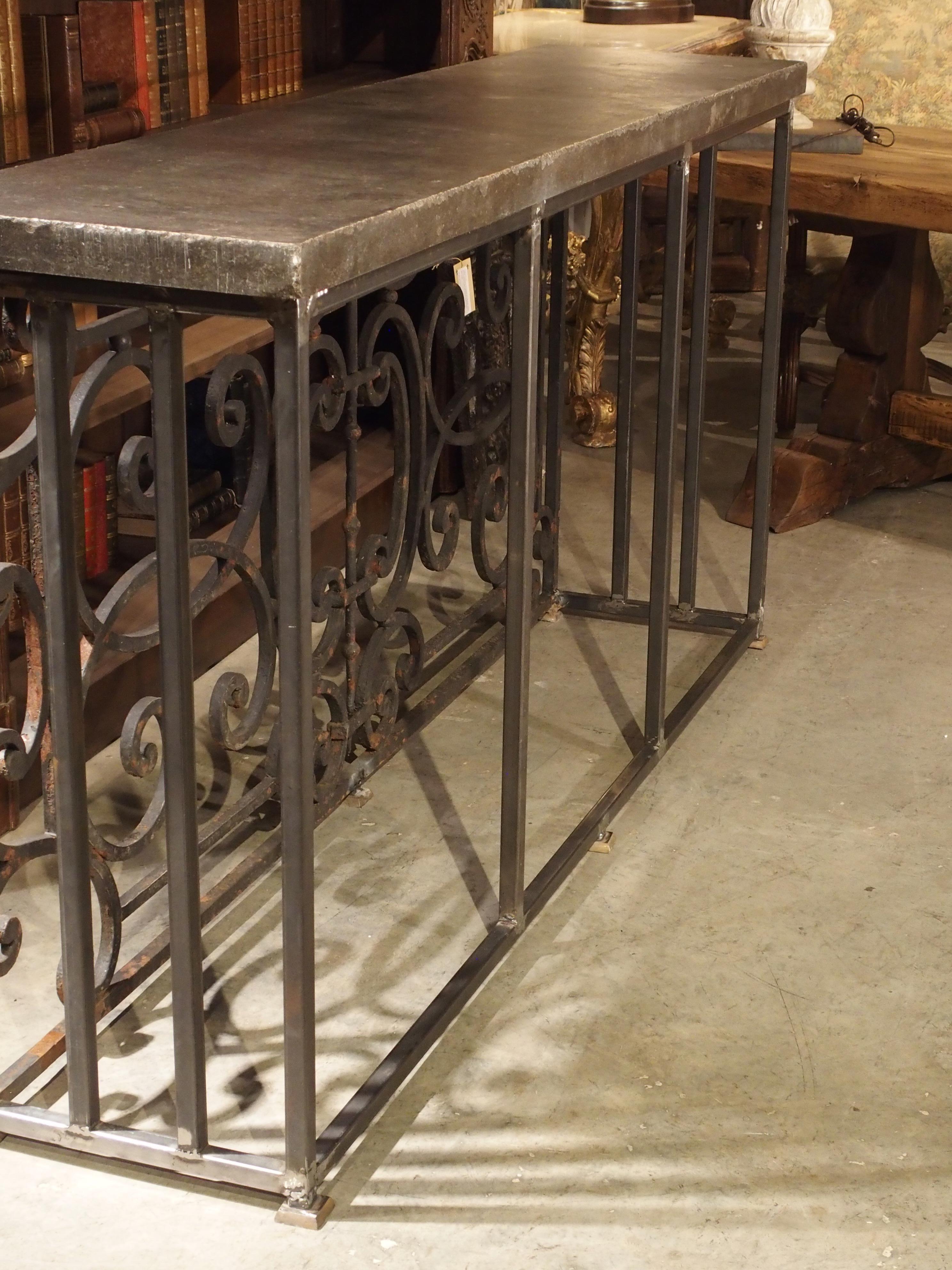 Pair of 19th Century French Iron Balcony Gate Consoles with Bluestone Tops 11