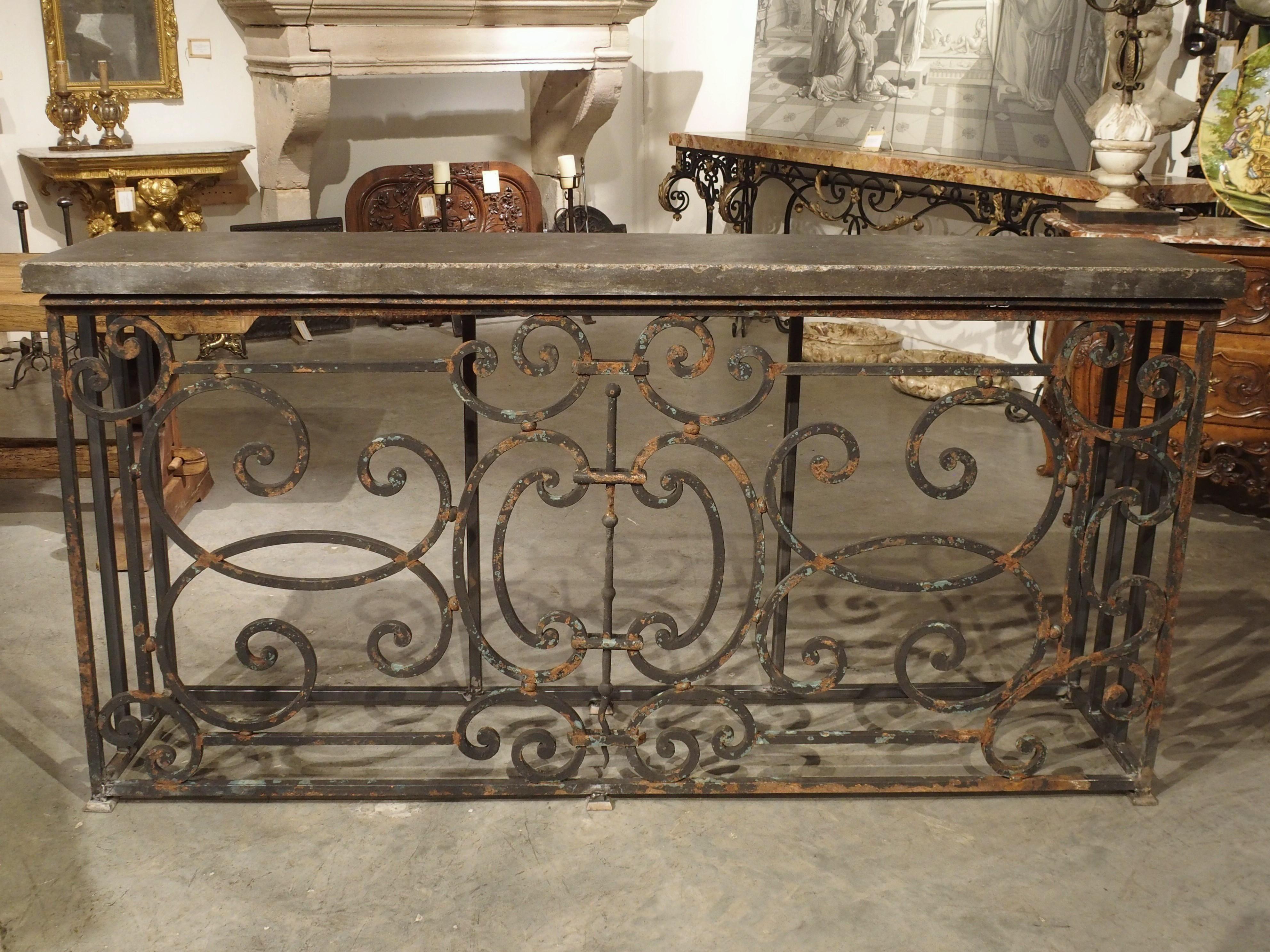 Pair of 19th Century French Iron Balcony Gate Consoles with Bluestone Tops 12