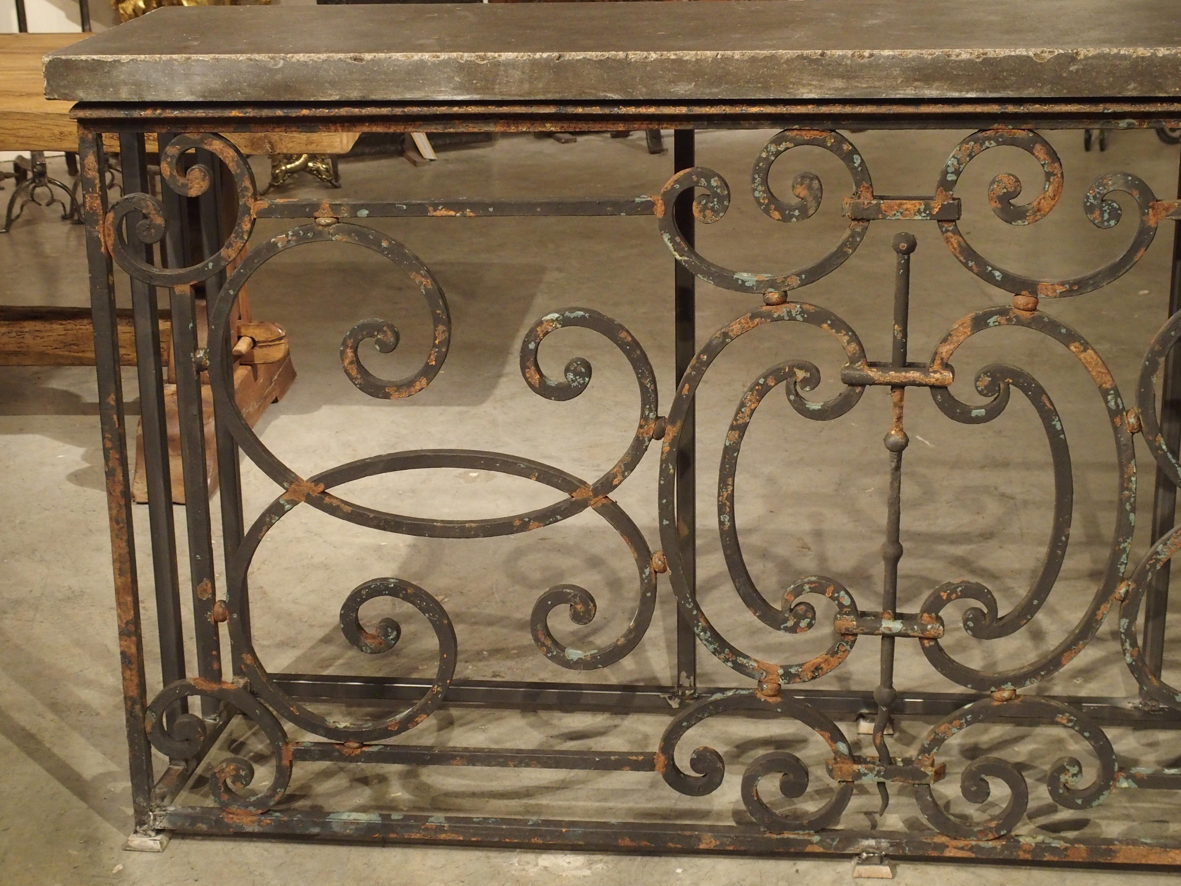 Pair of 19th Century French Iron Balcony Gate Consoles with Bluestone Tops 14