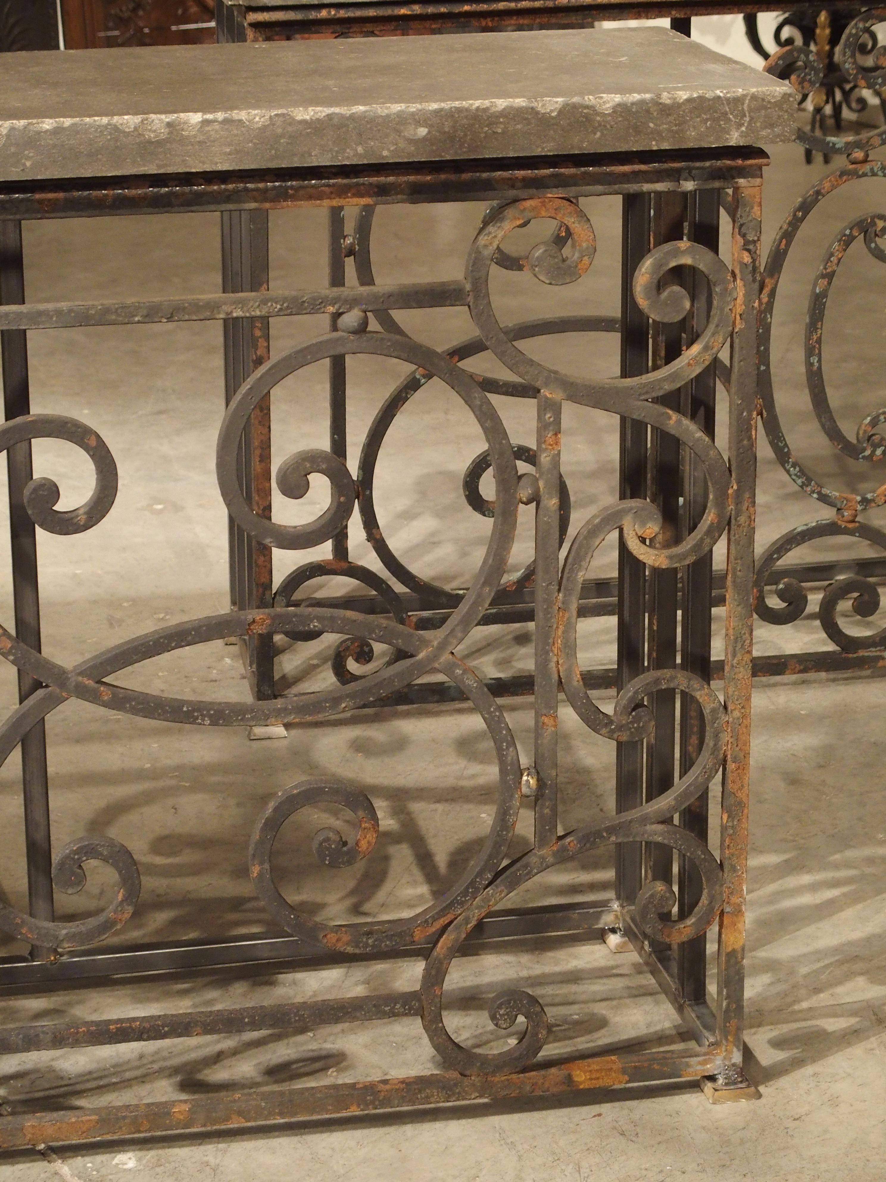 Pair of 19th Century French Iron Balcony Gate Consoles with Bluestone Tops 1