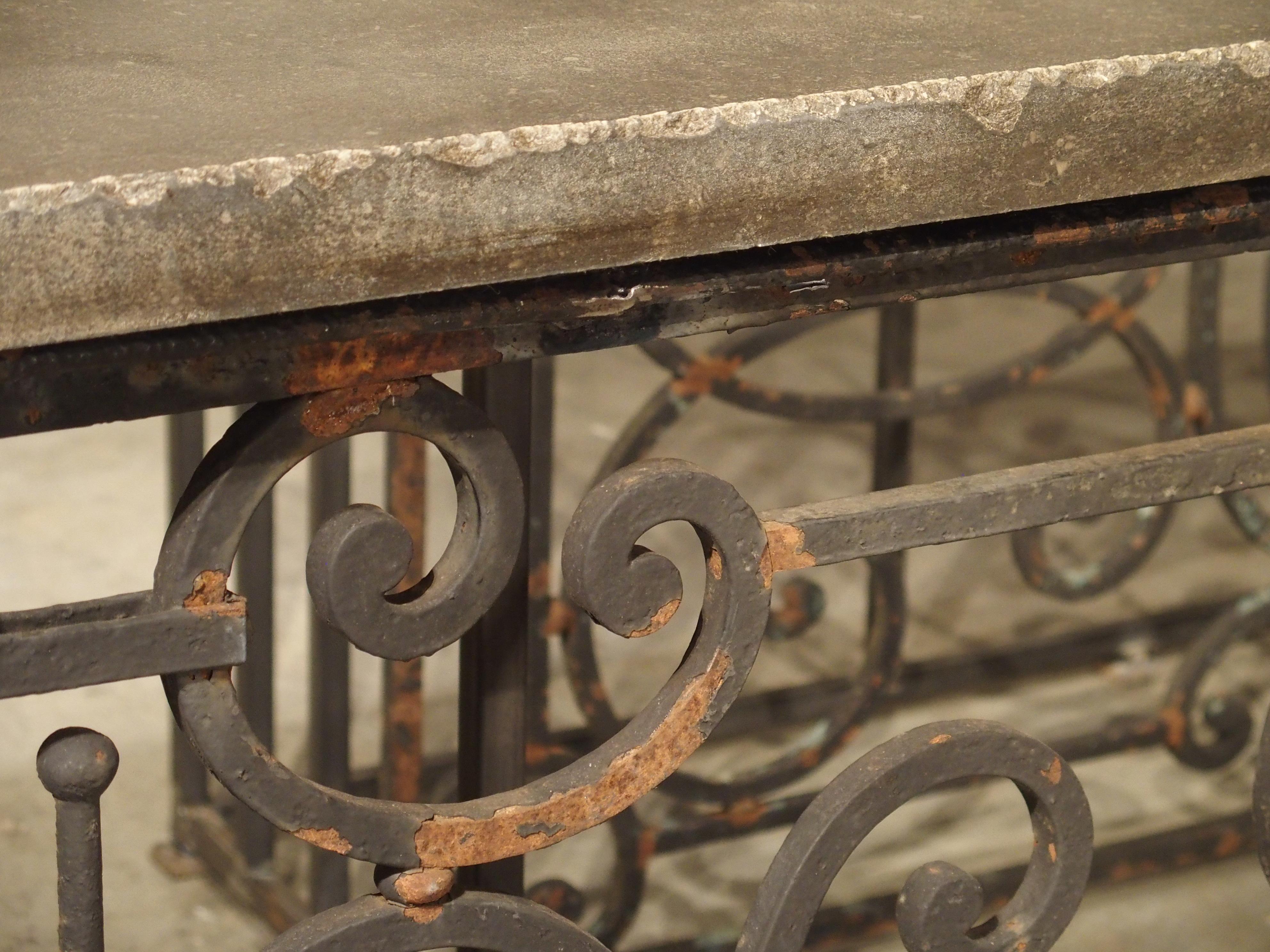 Pair of 19th Century French Iron Balcony Gate Consoles with Bluestone Tops 2