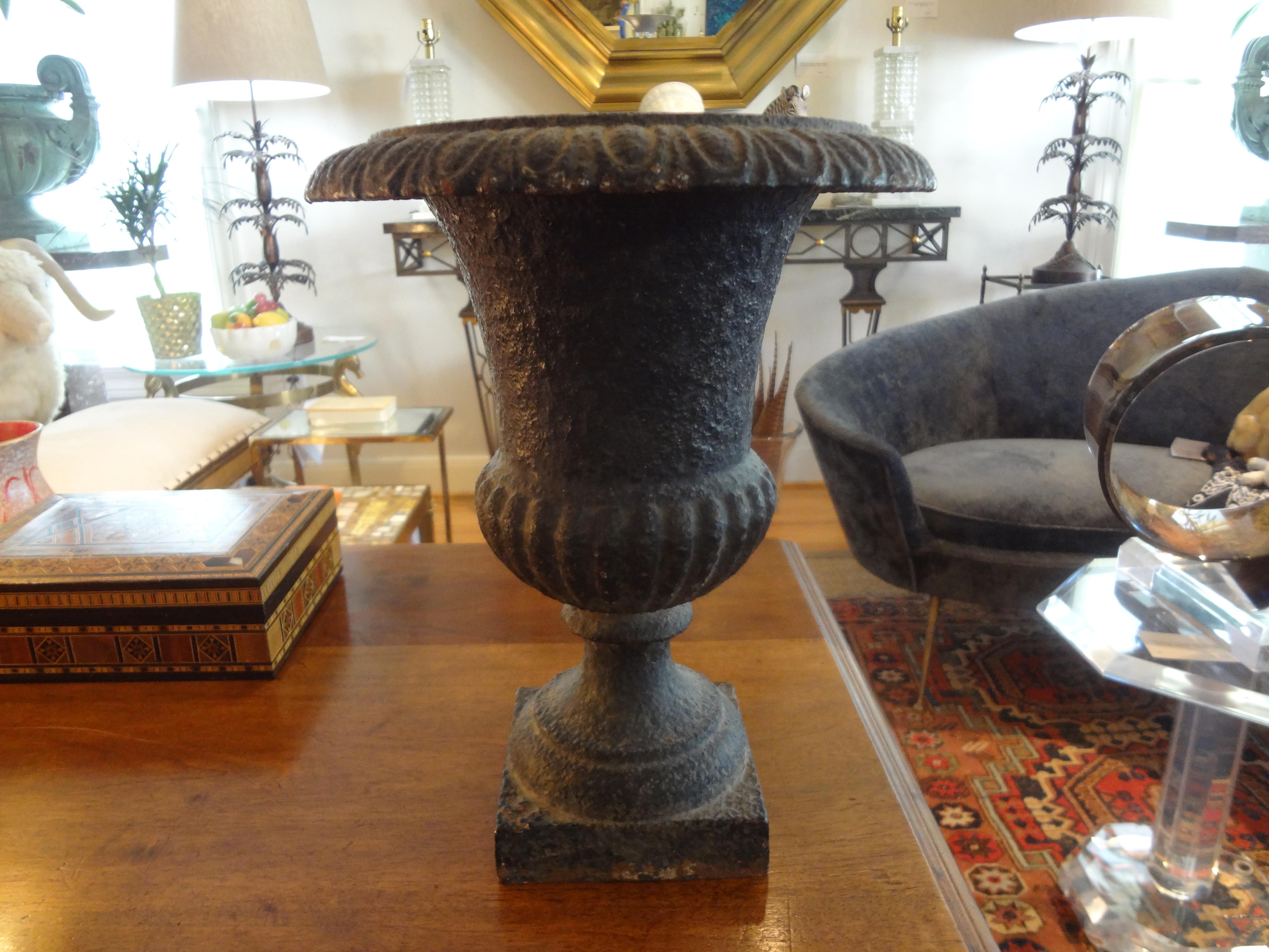 Great pair of 19th century French cast iron Campana urns/garden urns. This pair of Classical Roman antique urns, planters or jardinières are perfect for indoor or outdoor use.