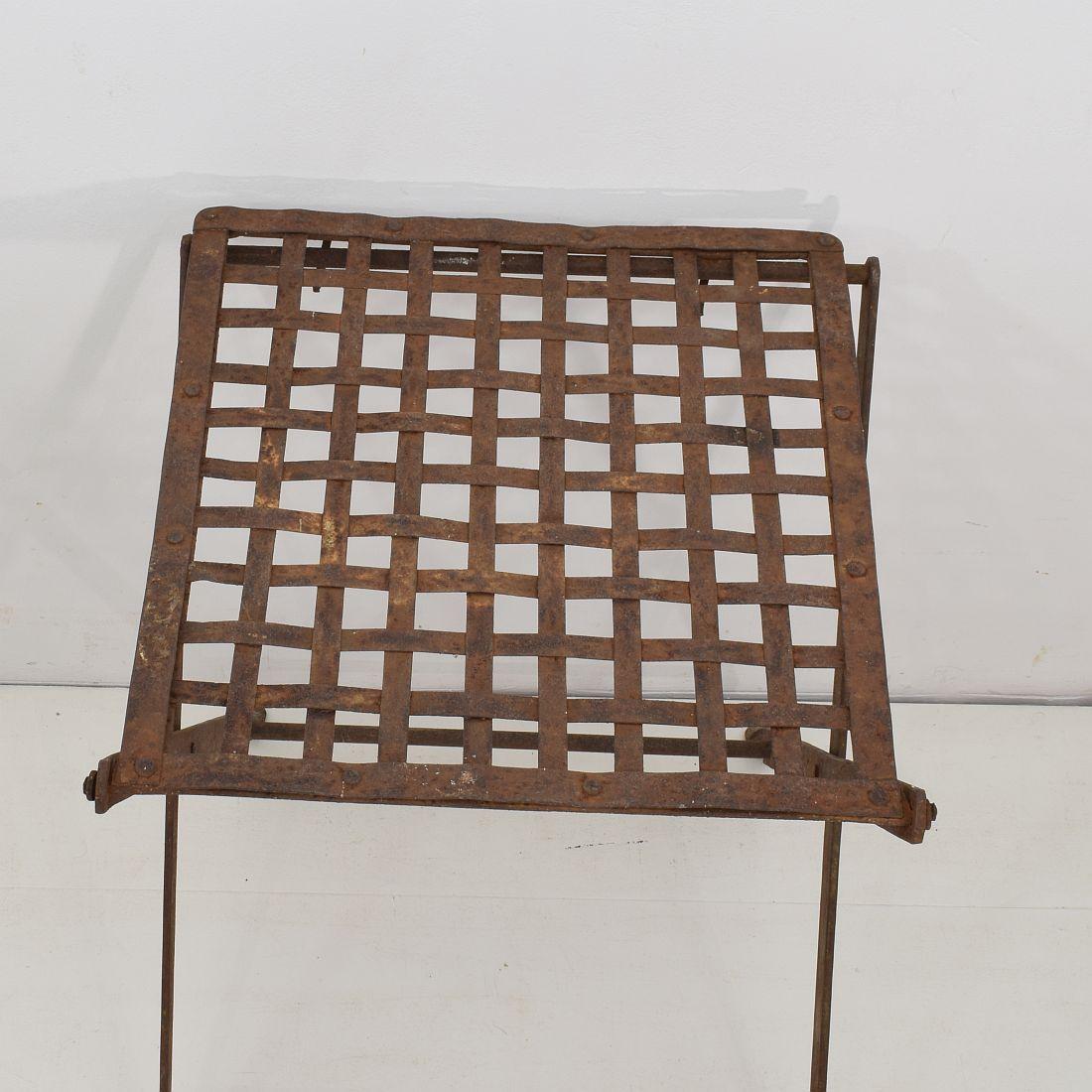 Pair of 19th Century French Iron Folding Garden Chairs with Small Table/Stool 8
