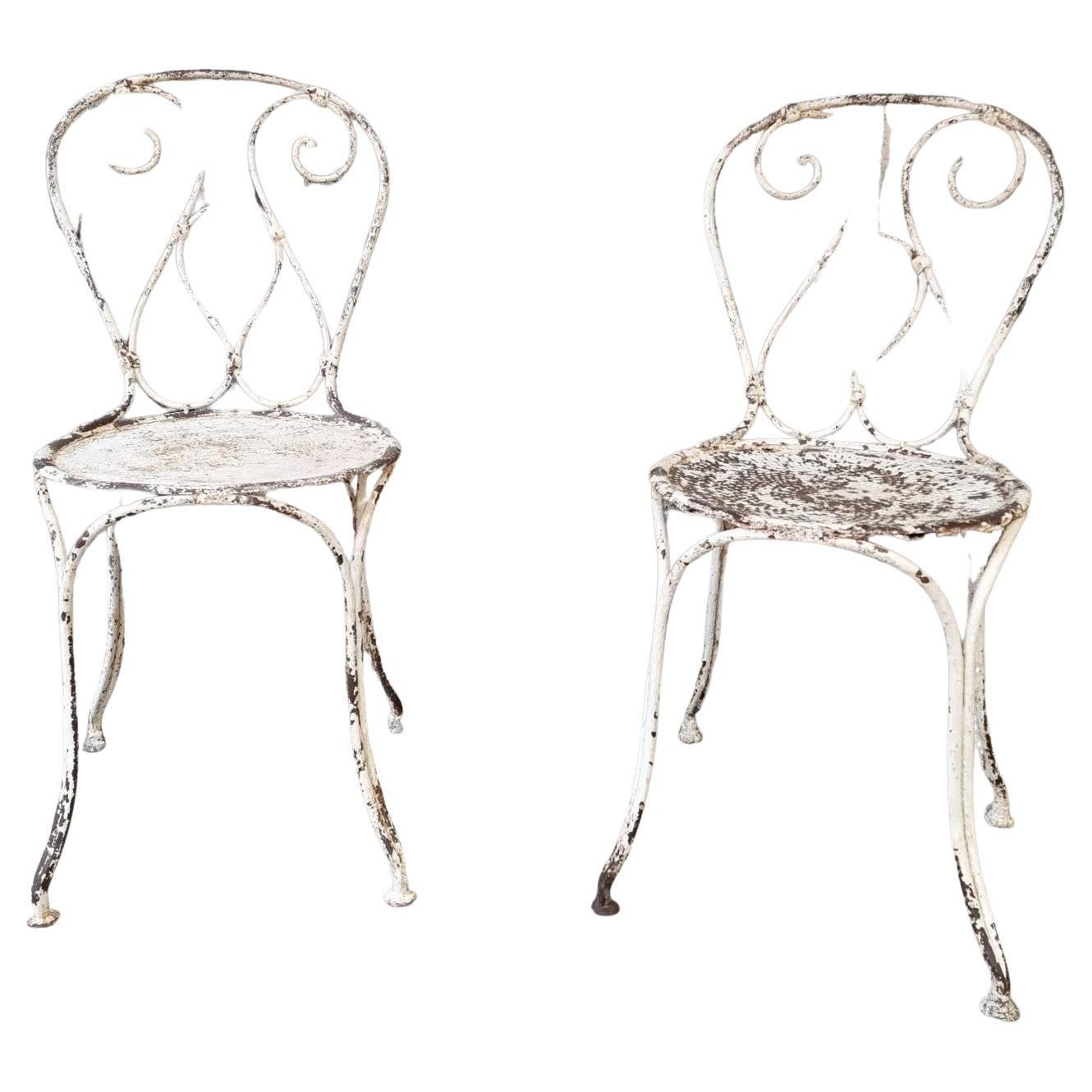 Pair of 19th Century French Iron Garden Chairs For Sale