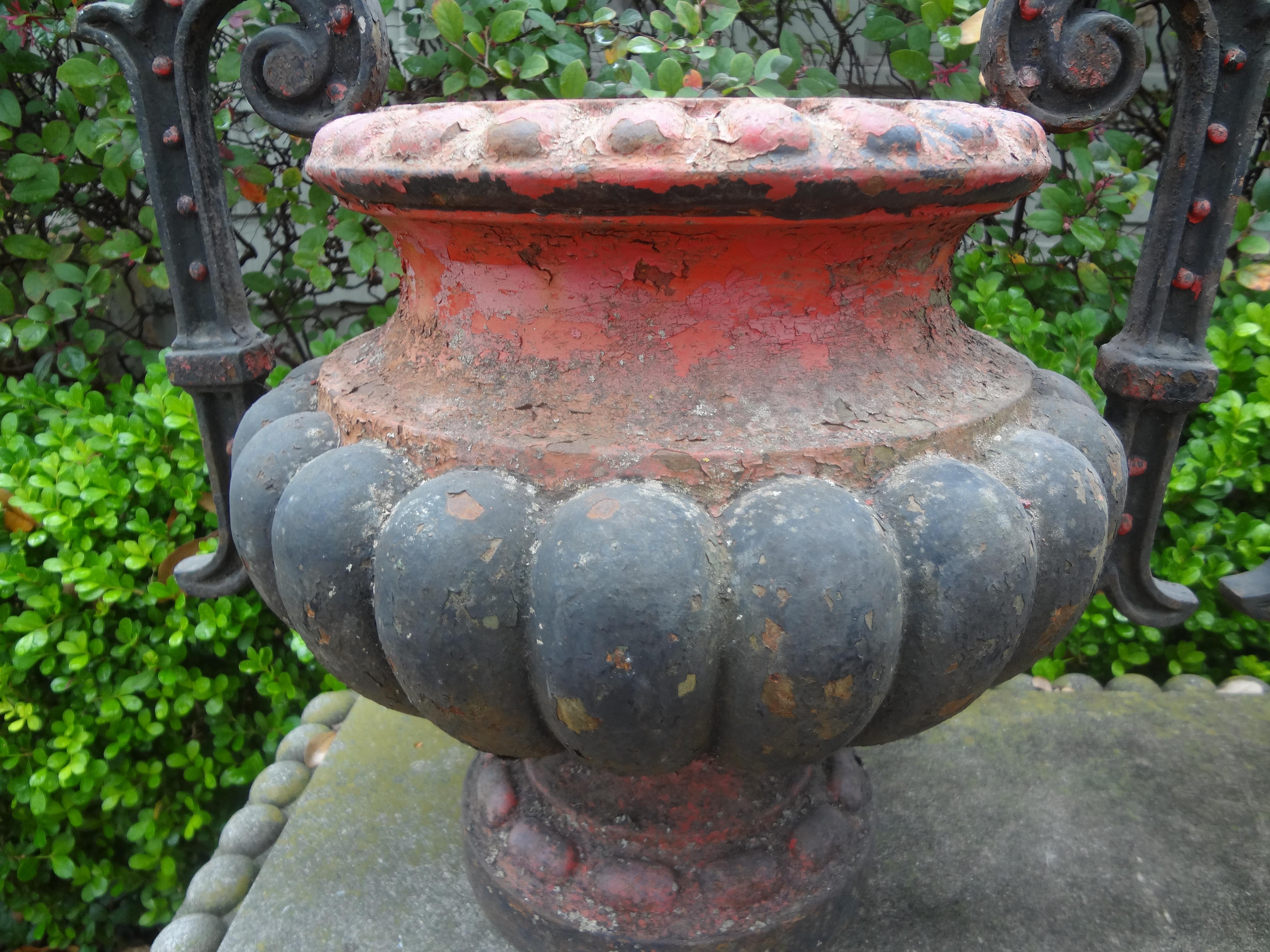 Pair of 19th Century French Iron Garden Urns For Sale 5
