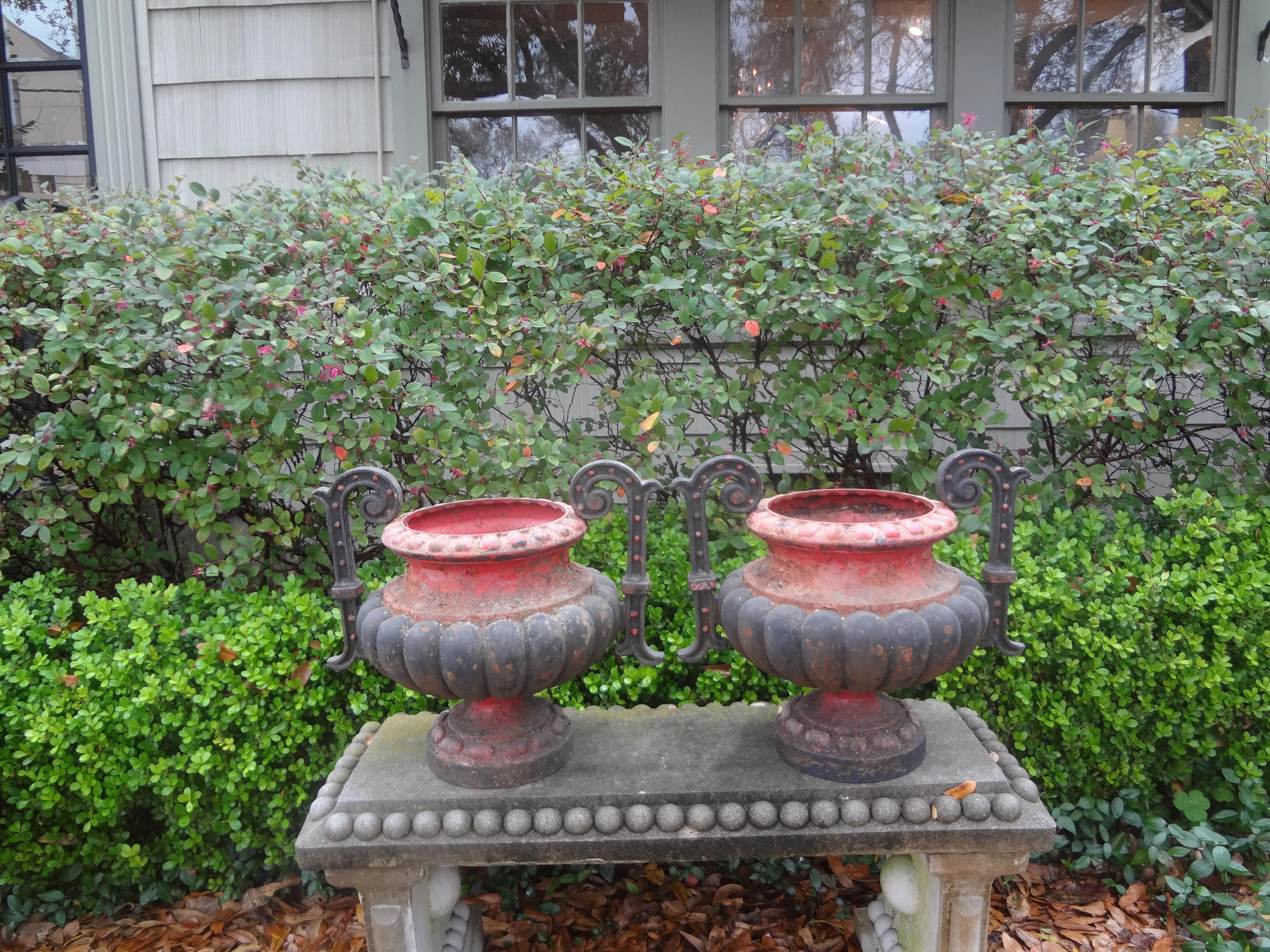 Pair of 19th Century French Iron Garden Urns For Sale 8