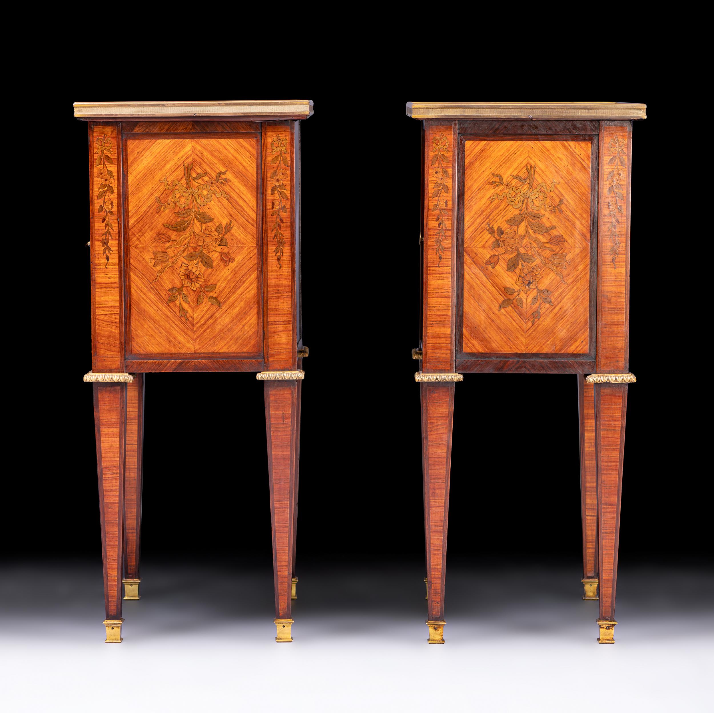 XIXe siècle Paire d'armoires de chevet françaises du 19ème siècle en bois de violette et bronze doré en vente