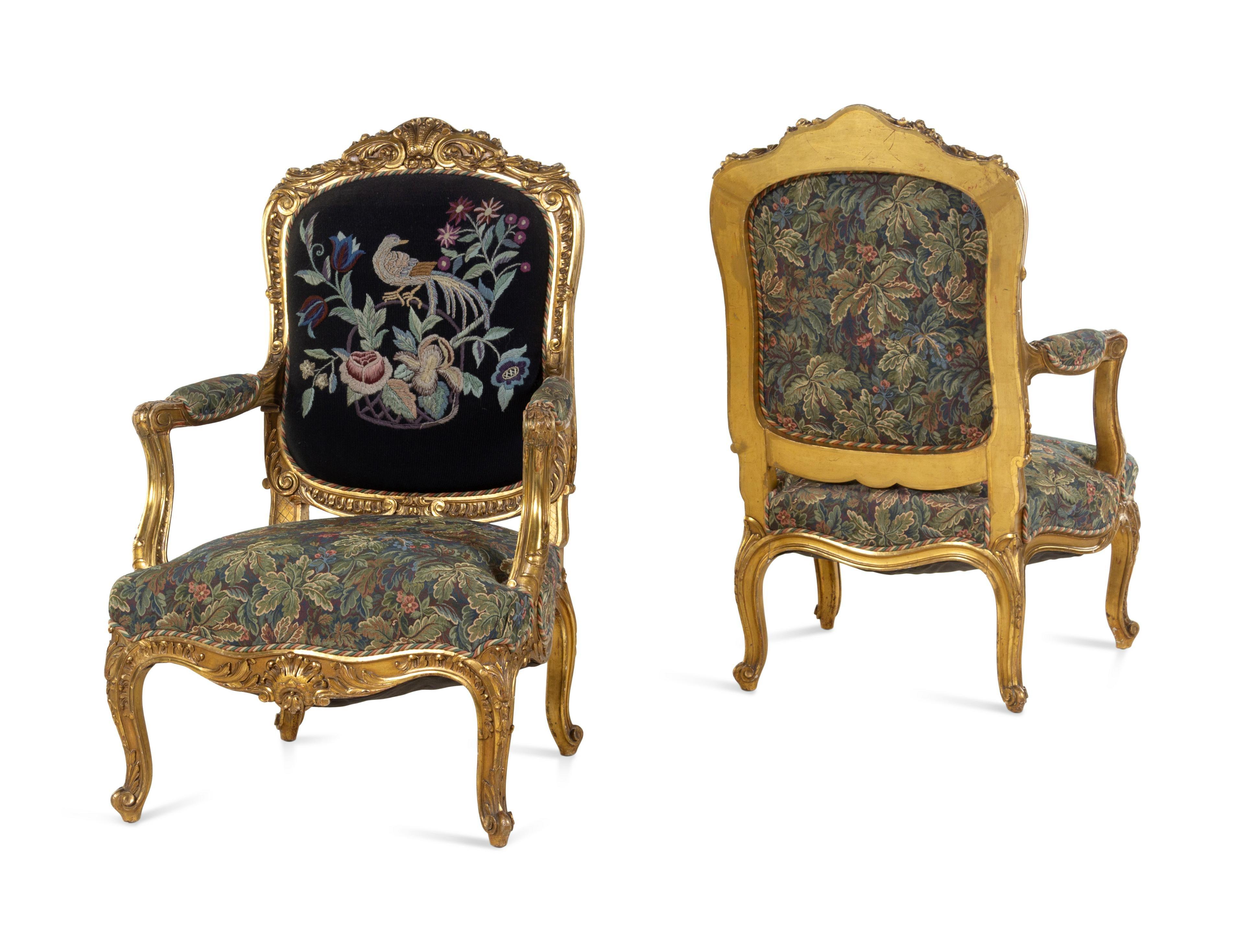 Pair of 19th Century French Large Louis XV Giltwood Fauteuils For Sale ...