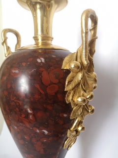 Pair of 19th Century French Large Red Marble and Ormolu Urns