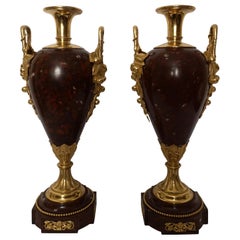 Pair of 19th Century French Large Red Marble and Ormolu Urns