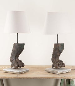 Pair of 19th Century French Lion Paw Lamps