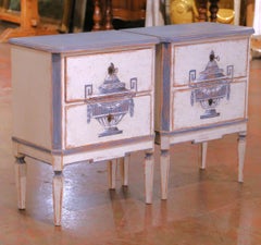 Pair of 19th Century French Louis-Philippe Carved Painted Commodes Nightstands