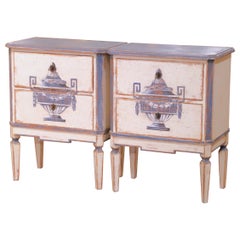 Pair of 19th Century French Louis-Philippe Carved Painted Commodes Nightstands