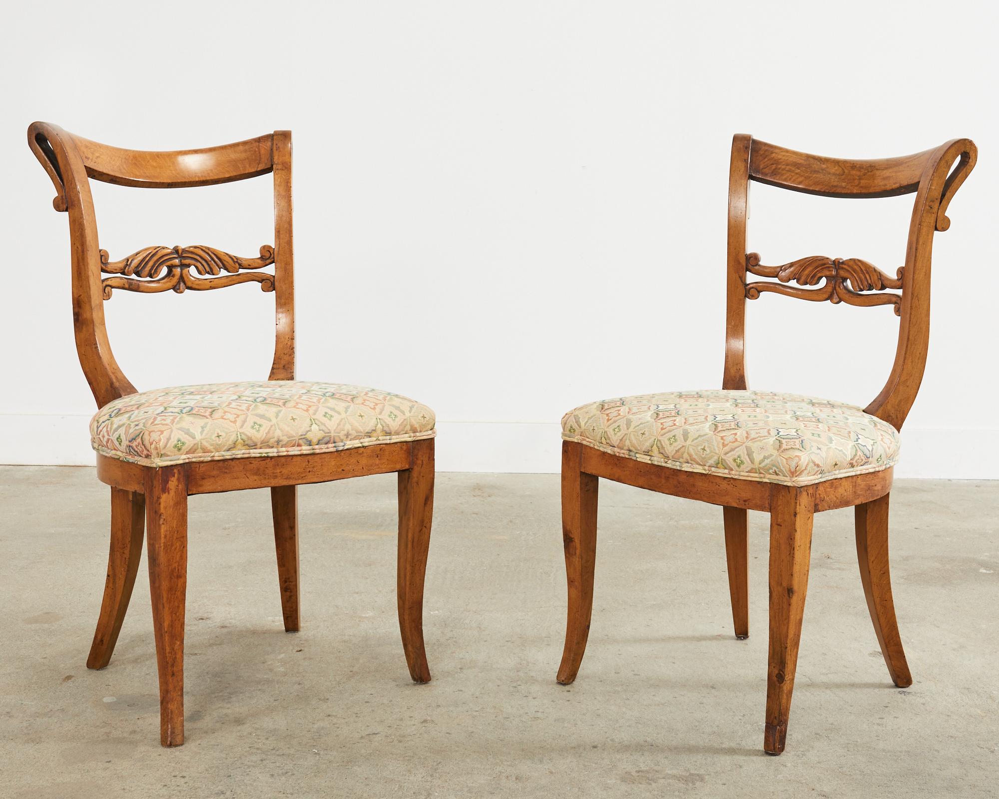 Hand-Crafted Pair of 19th Century French Louis Philippe Fruitwood Hall Chairs For Sale