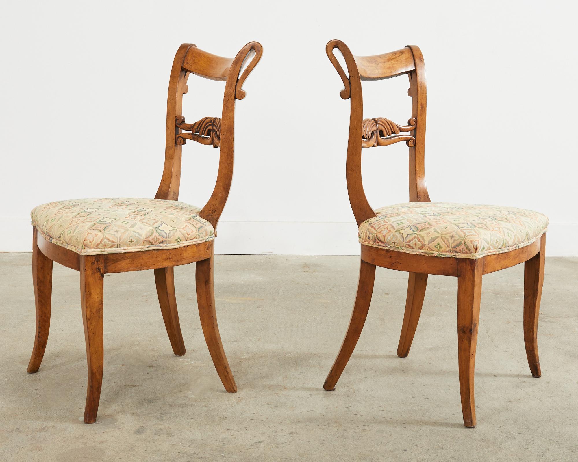 Fabric Pair of 19th Century French Louis Philippe Fruitwood Hall Chairs For Sale