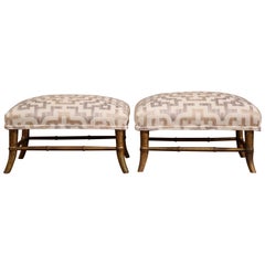 Pair of 19th Century French Louis Philippe Giltwood Footstools with New Fabric