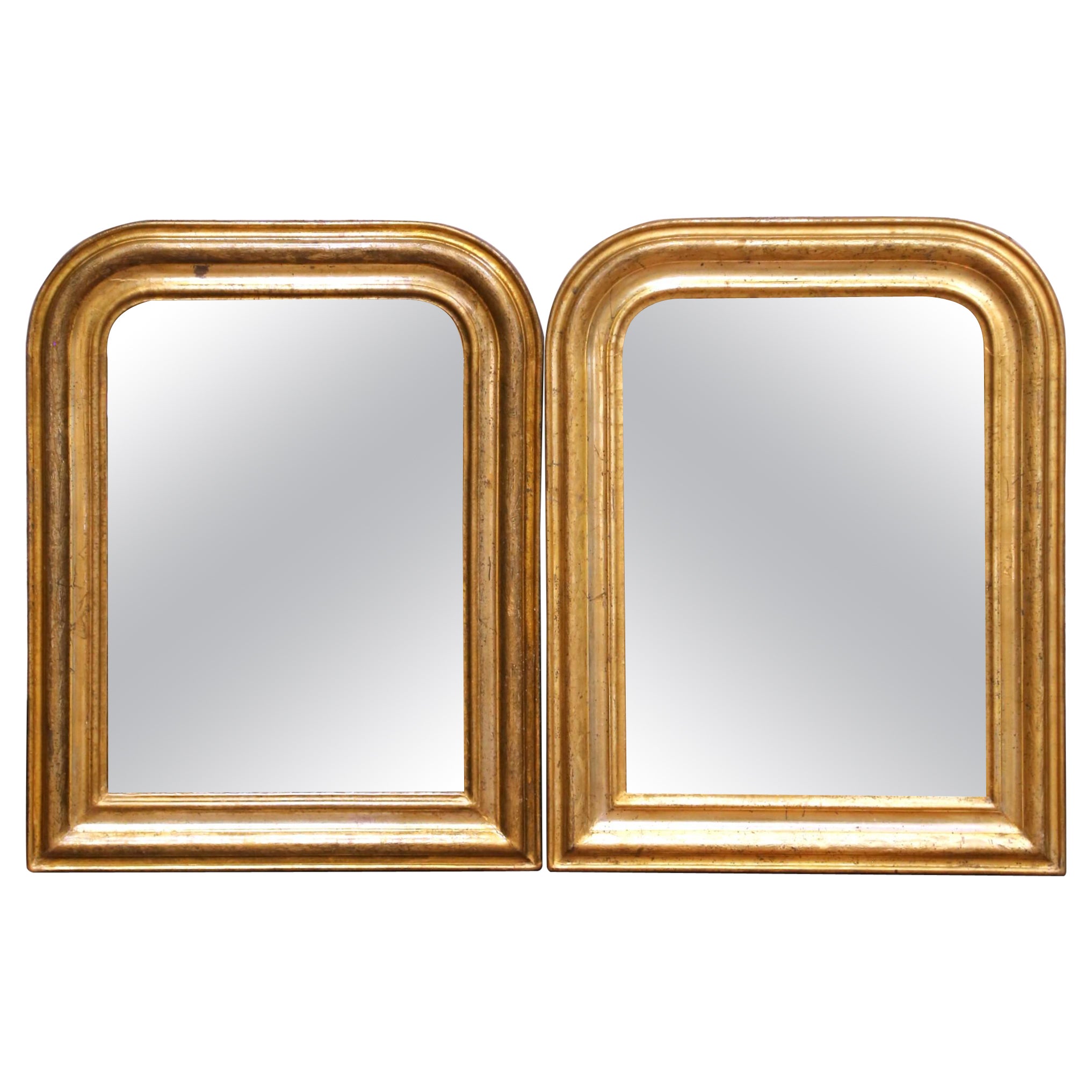Pair of 19th Century French Louis Philippe Giltwood Mirrors with Floral Motifs