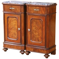 Pair of 19th Century French Louis Philippe Mahogany Marble-Top Nightstands