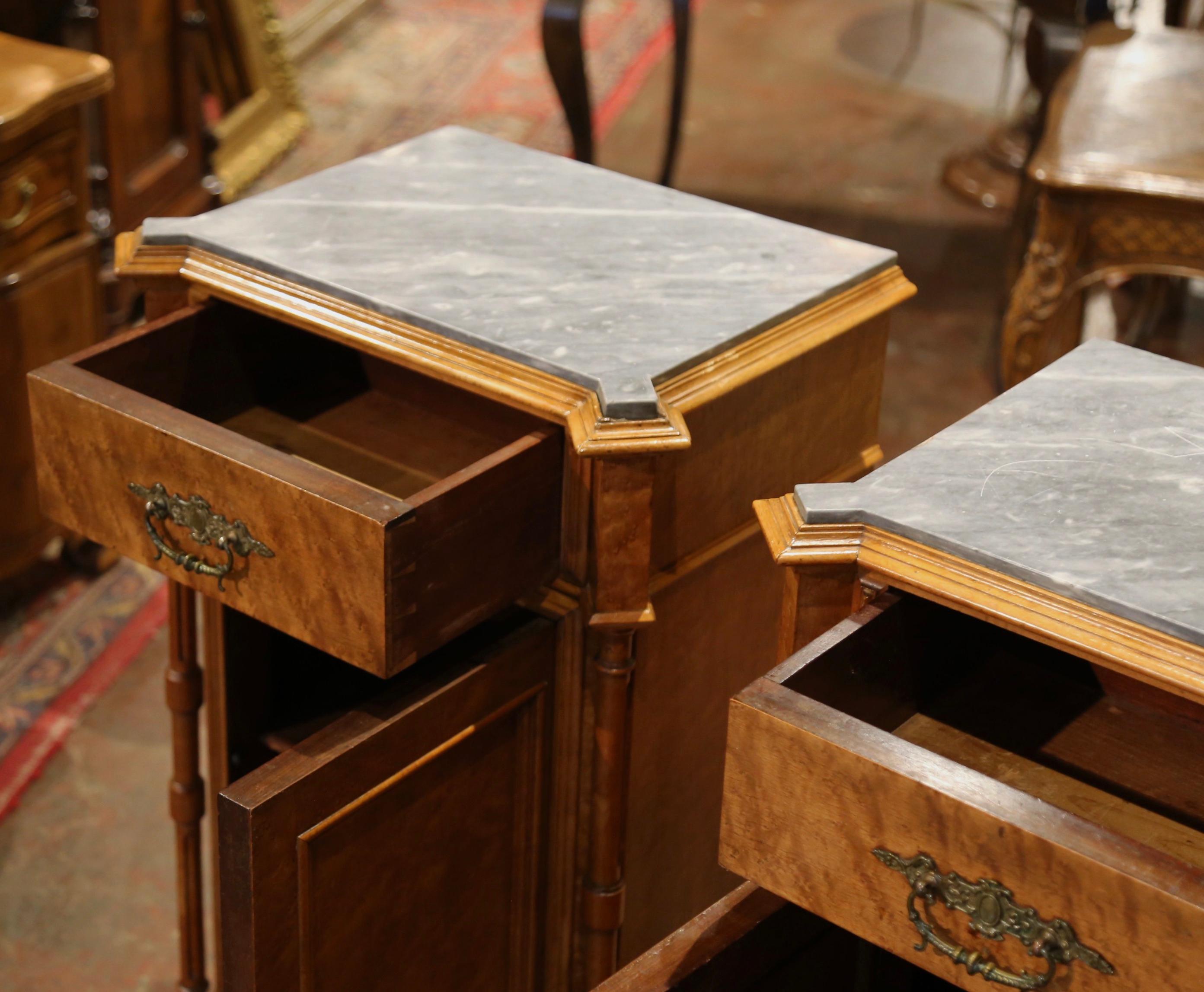 Pair of 19th Century French Louis Philippe Maple Wood and Marble Top Nightstands 6