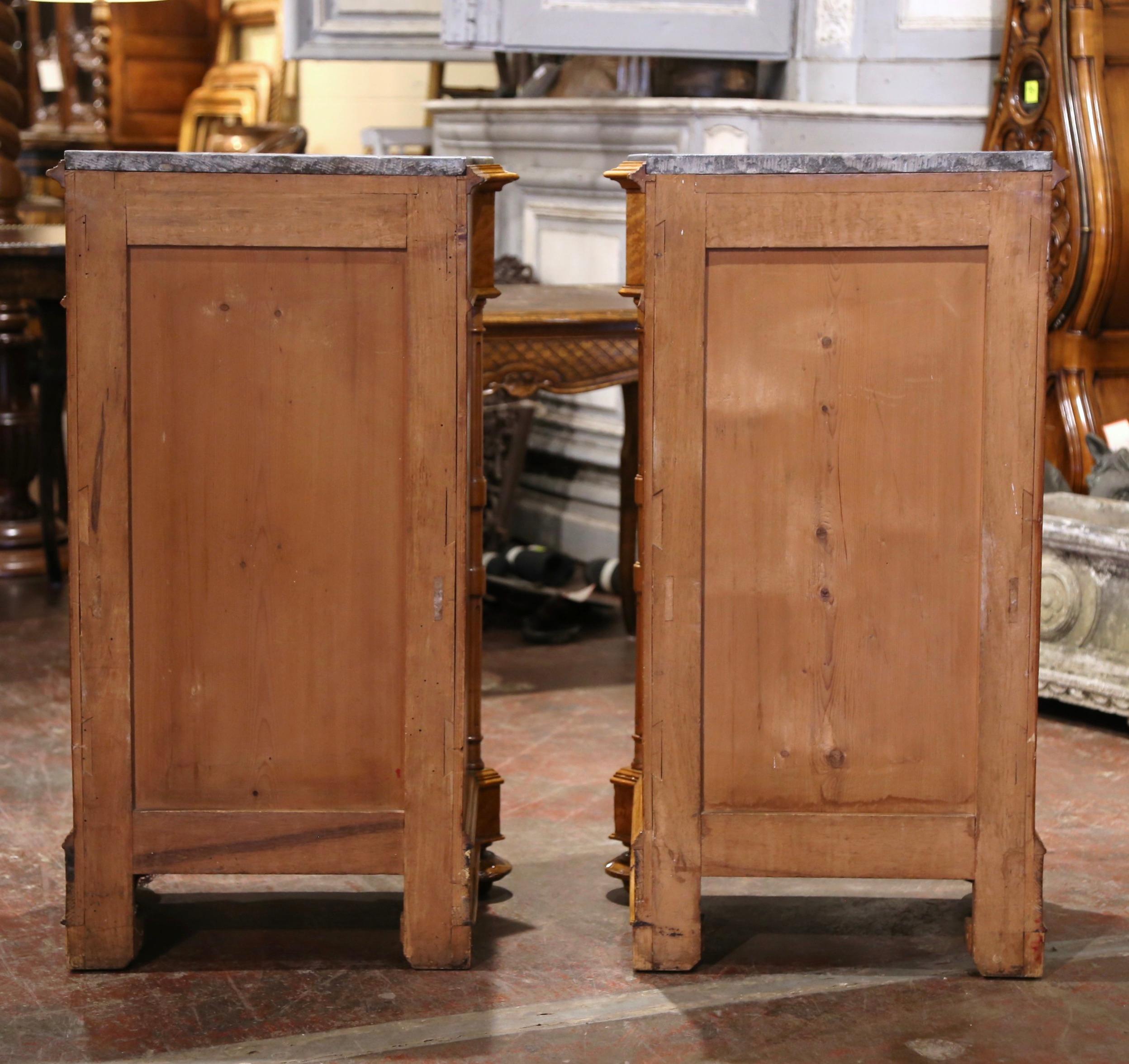 Pair of 19th Century French Louis Philippe Maple Wood and Marble Top Nightstands 8