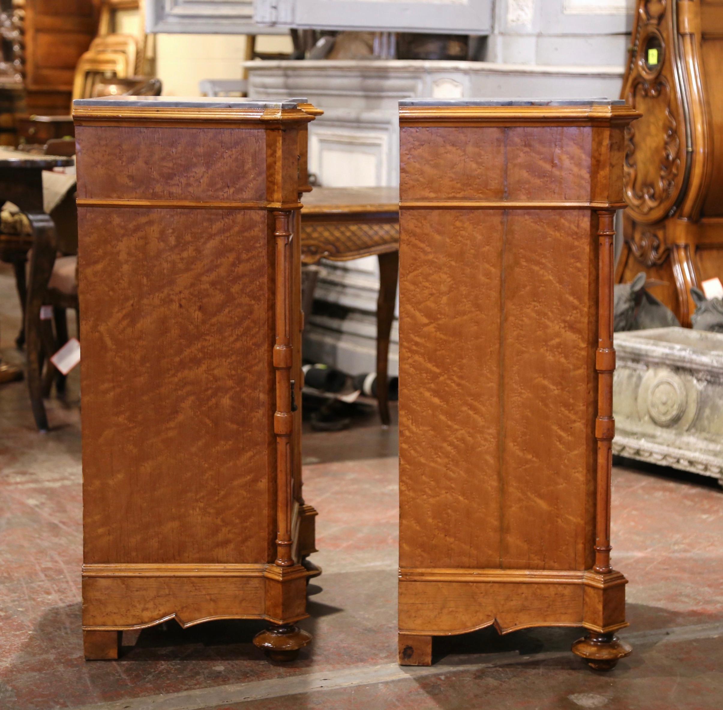 Pair of 19th Century French Louis Philippe Maple Wood and Marble Top Nightstands 2