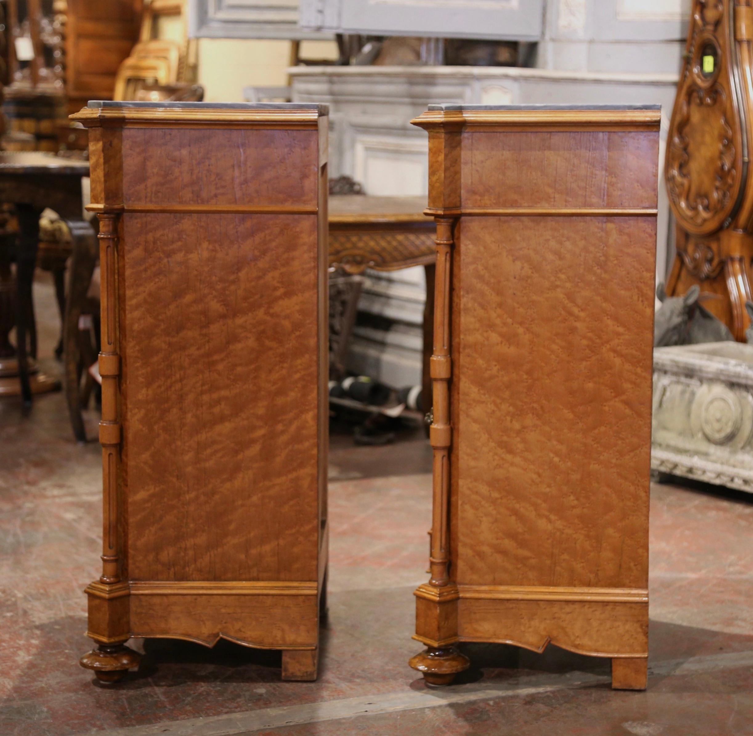 Pair of 19th Century French Louis Philippe Maple Wood and Marble Top Nightstands 4
