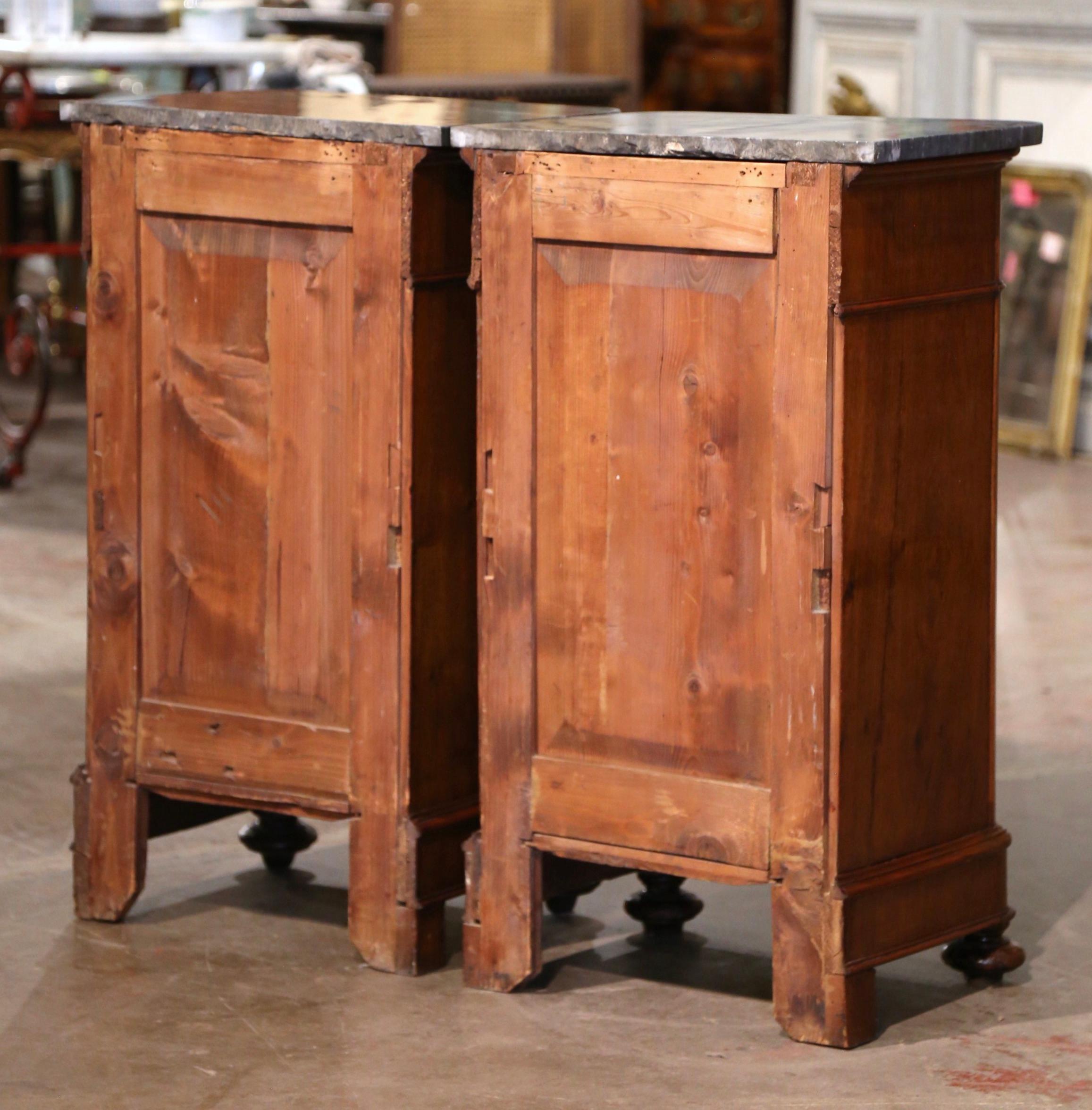 Pair of 19th Century French Louis Philippe Marble Top Walnut Bedside Cabinets 6