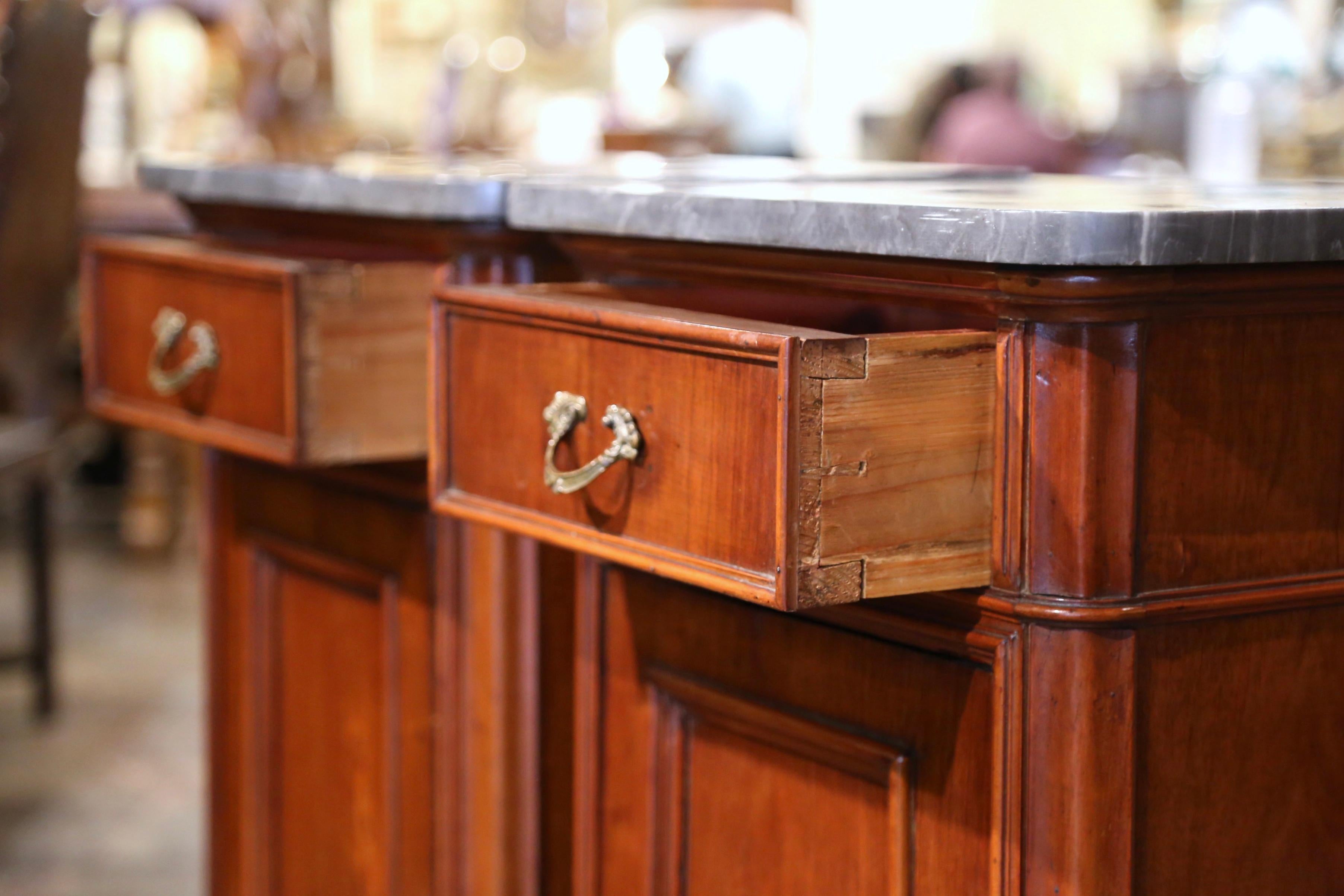 Pair of 19th Century French Louis Philippe Marble Top Walnut Bedside Cabinets 5