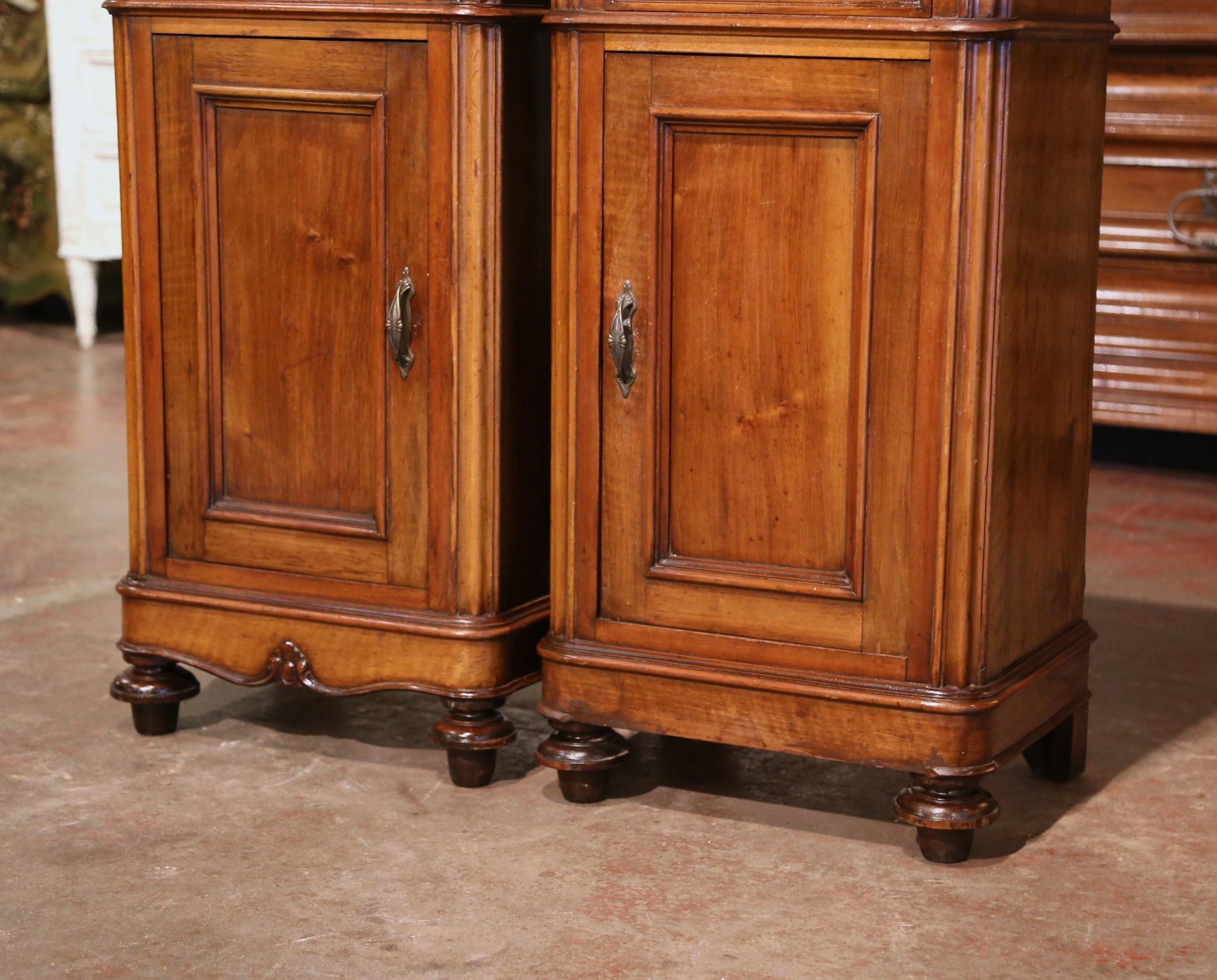 Pair of 19th Century French Louis Philippe Marble Top Walnut Bedside Tables 6