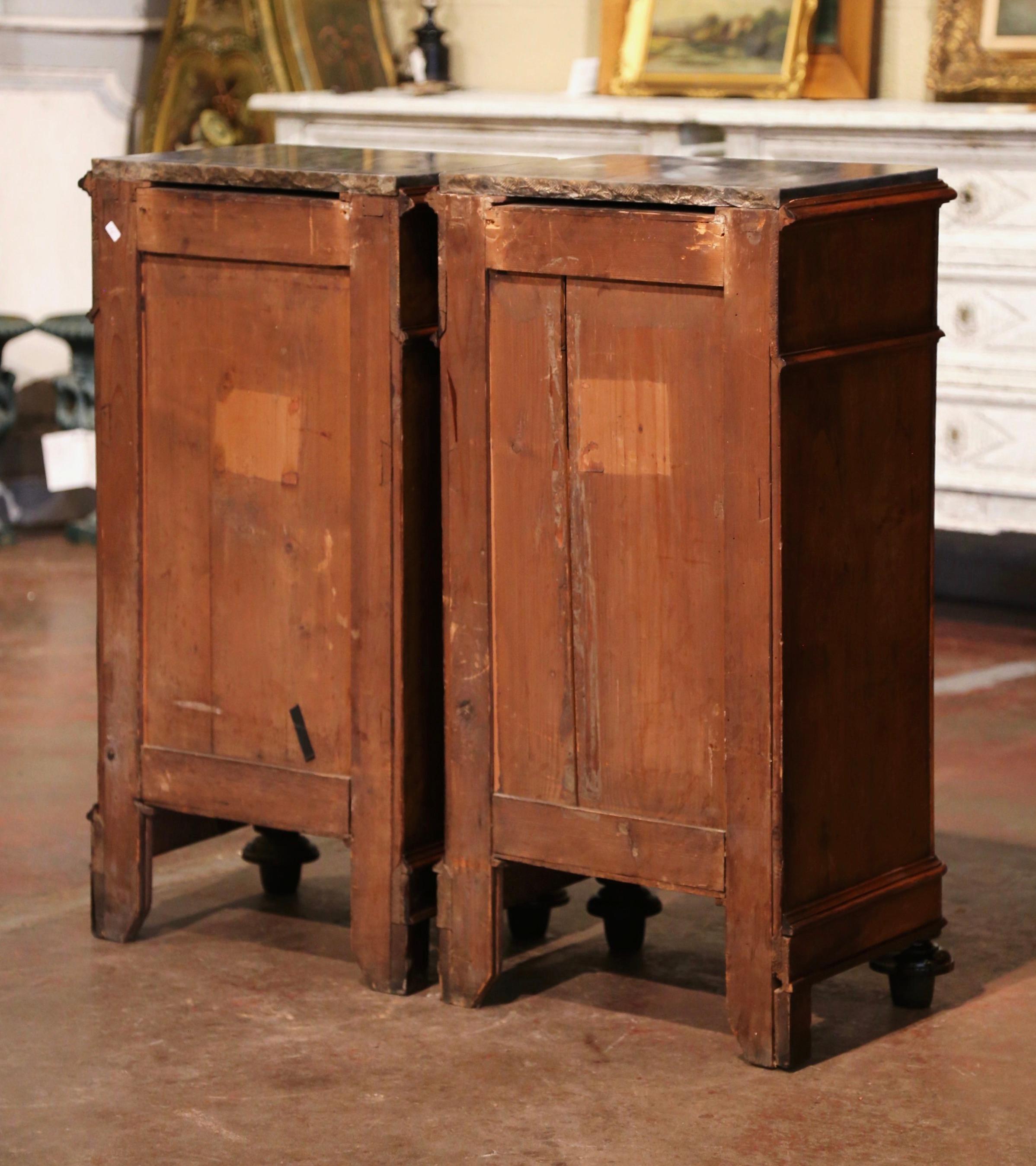Pair of 19th Century French Louis Philippe Marble Top Walnut Bedside Tables 9
