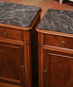 Pair of 19th Century French Louis Philippe Marble Top Walnut Bedside Tables