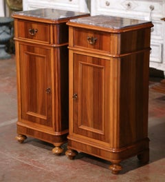 Pair of 19th Century French Louis Philippe Marble Top Walnut Bedside Tables