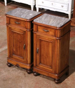 Pair of 19th Century French Louis Philippe Marble Top Walnut Bedside Tables