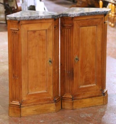Pair of 19th Century French Louis Philippe Marble Top Walnut Corner Cabinets