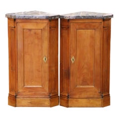 Pair of 19th Century French Louis Philippe Marble Top Walnut Corner Cabinets