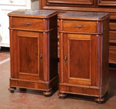 Pair of 19th Century French Louis Philippe Walnut and Marble Top Bedside Tables
