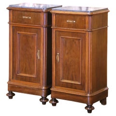 Pair of 19th Century French Louis Philippe Walnut Marble-Top Bedside Cabinets
