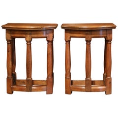 Pair of 19th Century French Louis XIII Carved Oak Side Tables with Bow Front