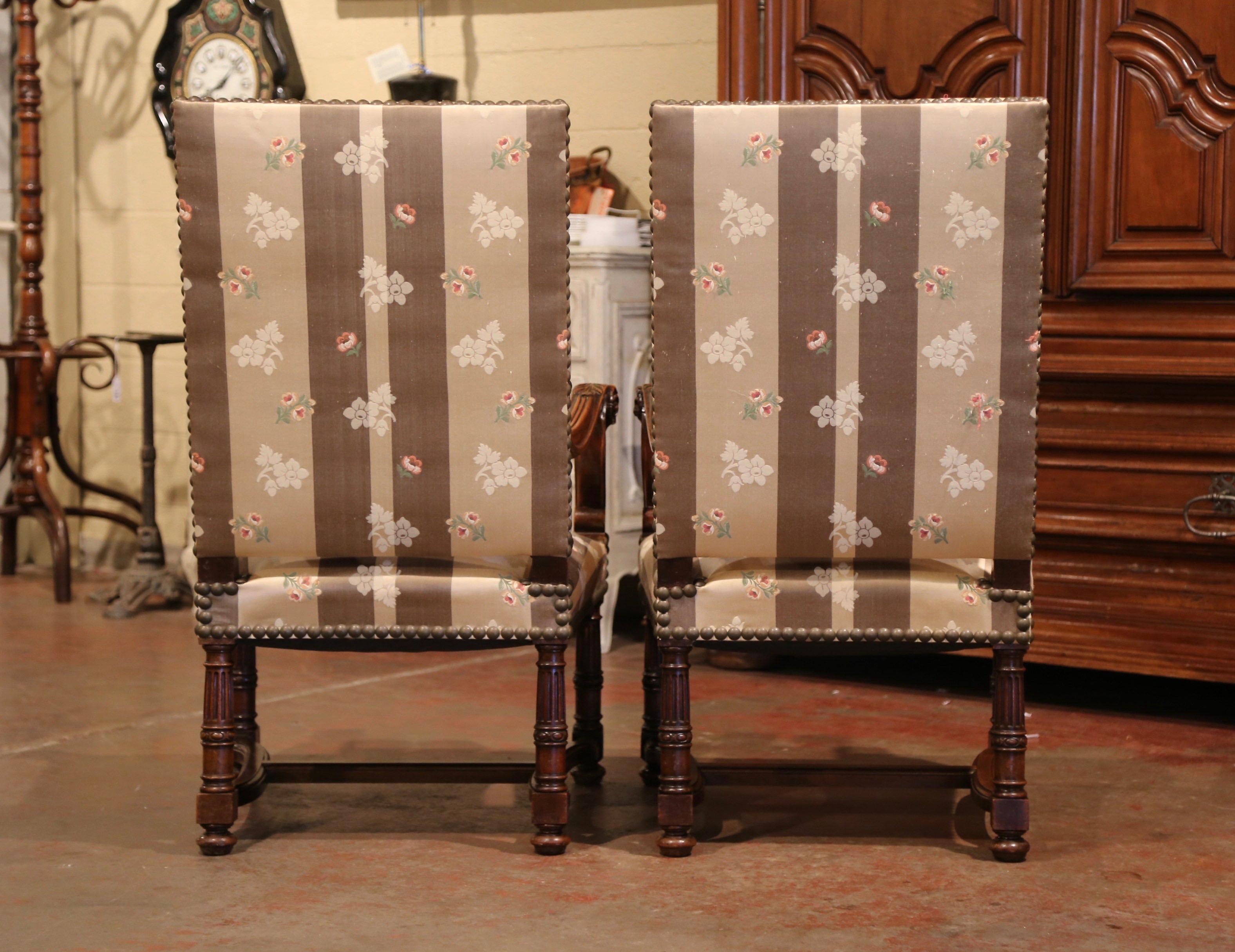Pair of 19th Century French Louis XIII Carved Walnut Armchairs with Ram Decor For Sale 5