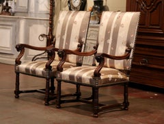 19th Century French Louis XIII Carved Walnut Armchairs with Ram Heads, Set of 2