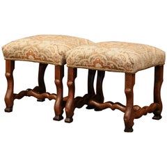 Pair of 19th Century French Louis XIII Carved Walnut Os De Mouton Stools