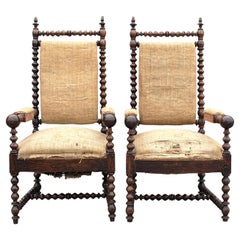 Pair of 19th Century French Louis XIII Style faux Rosewood Bobbin Armchairs