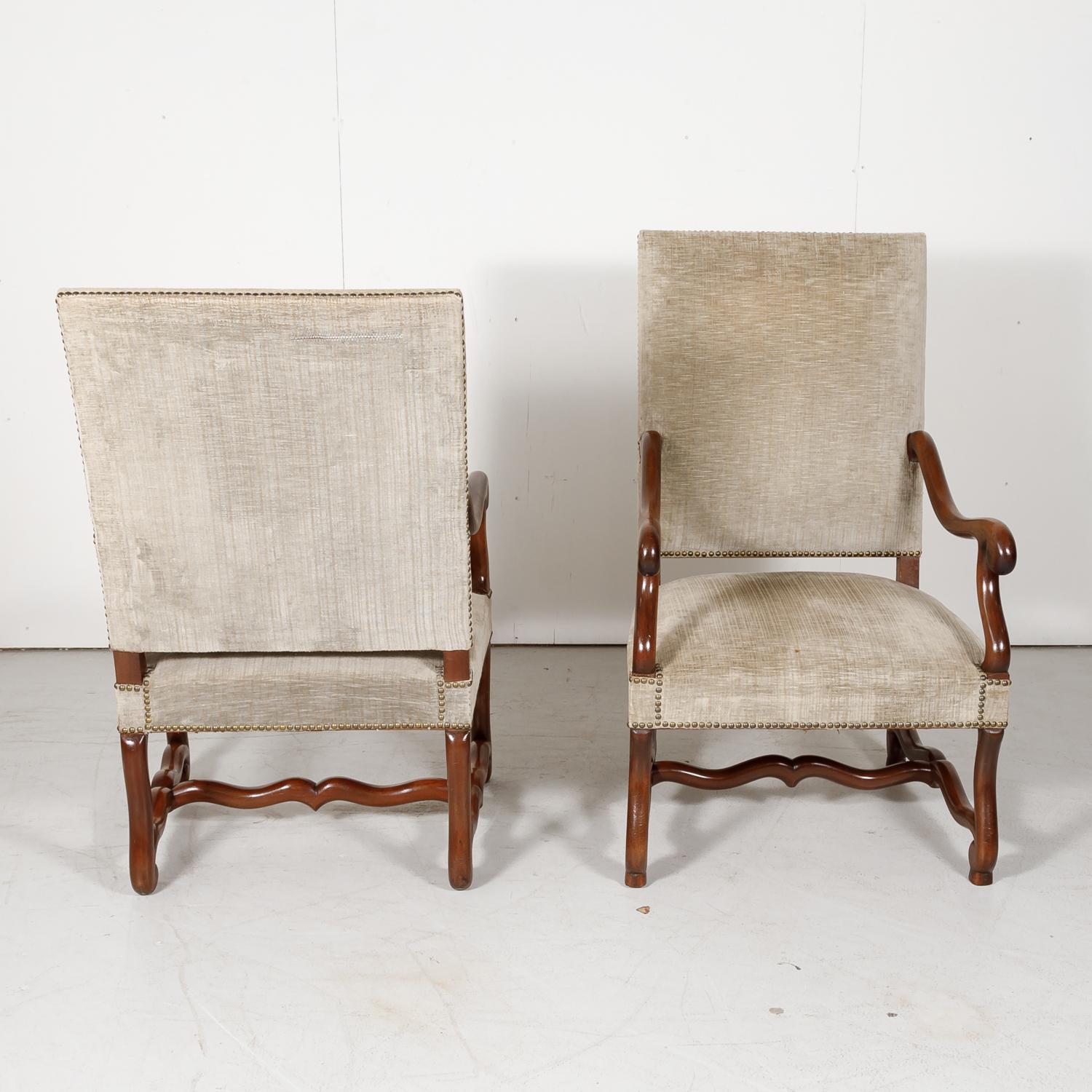 Late 19th Century Pair of French Louis XIII Style Os de Mouton Armchairs