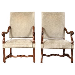 Antique Pair of French Louis XIII Style Os de Mouton Armchairs