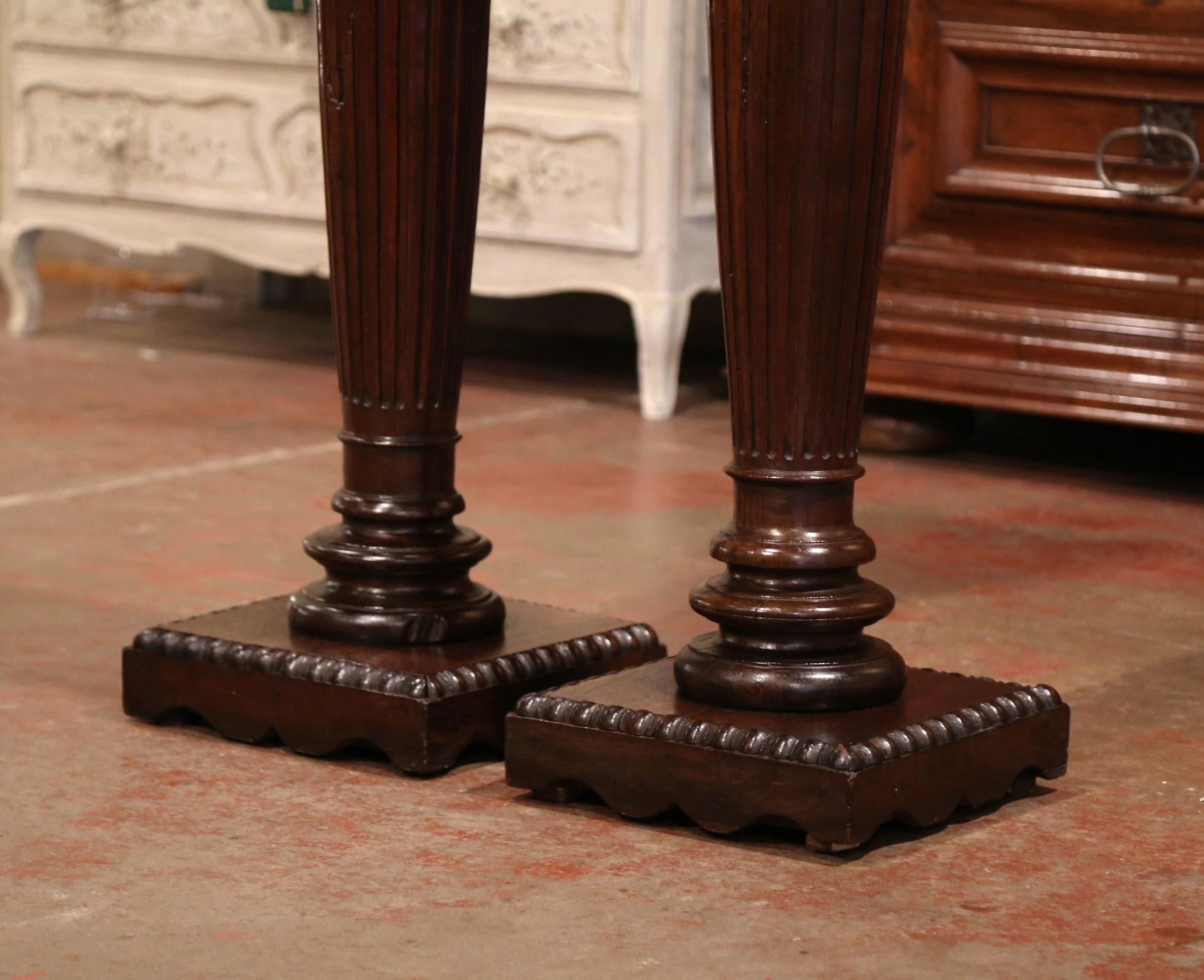 Pair of 19th Century French Louis XIV Carved Oak Column Pedestal Tables 2