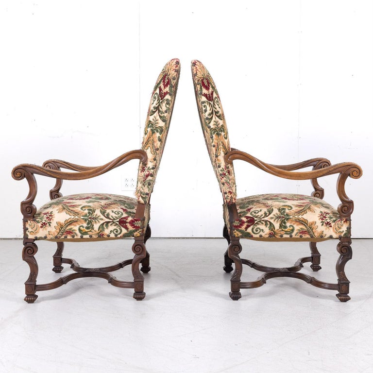 Pair of 19th Century French Louis XIV Style Carved Walnut Fauteuils For ...