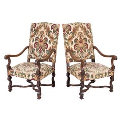 Pair of 19th Century French Louis XIV Style Carved Walnut Fauteuils