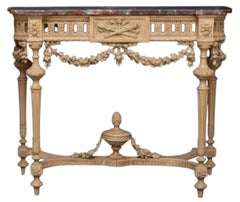 Pair of 19th Century French Louis XIV Style Console Tables with Marble Tops.