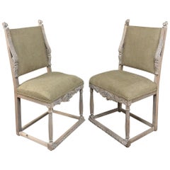 Pair of 19th Century French Louis XIV Whitewashed Chairs