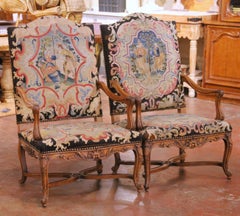 Pair of 19th Century French Louis XV Armchairs with Needlepoint Upholstery